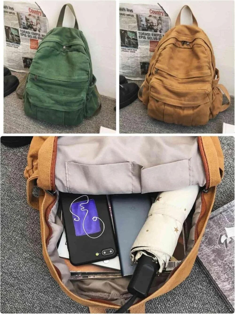 Military Green Canvas Backpack | Retro Aesthetic Rucksack for Students & Travel